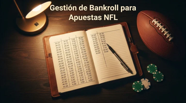 Gestión de bankroll para apuestas NFL con fichas y balón de fútbol americano