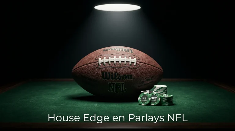 House edge en parlays NFL representado con un balón de fútbol americano sobre campo verde