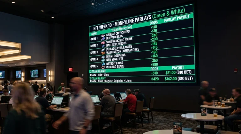 Pantalla de un sportsbook mostrando líneas de moneyline de partidos NFL