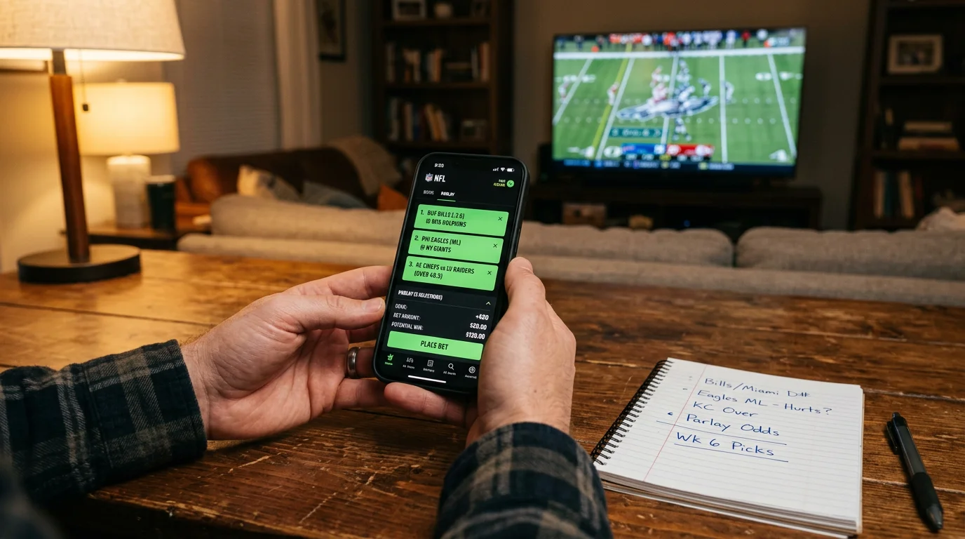 Ejemplo de parlay NFL con tres piernas de apuesta combinada en fútbol americano